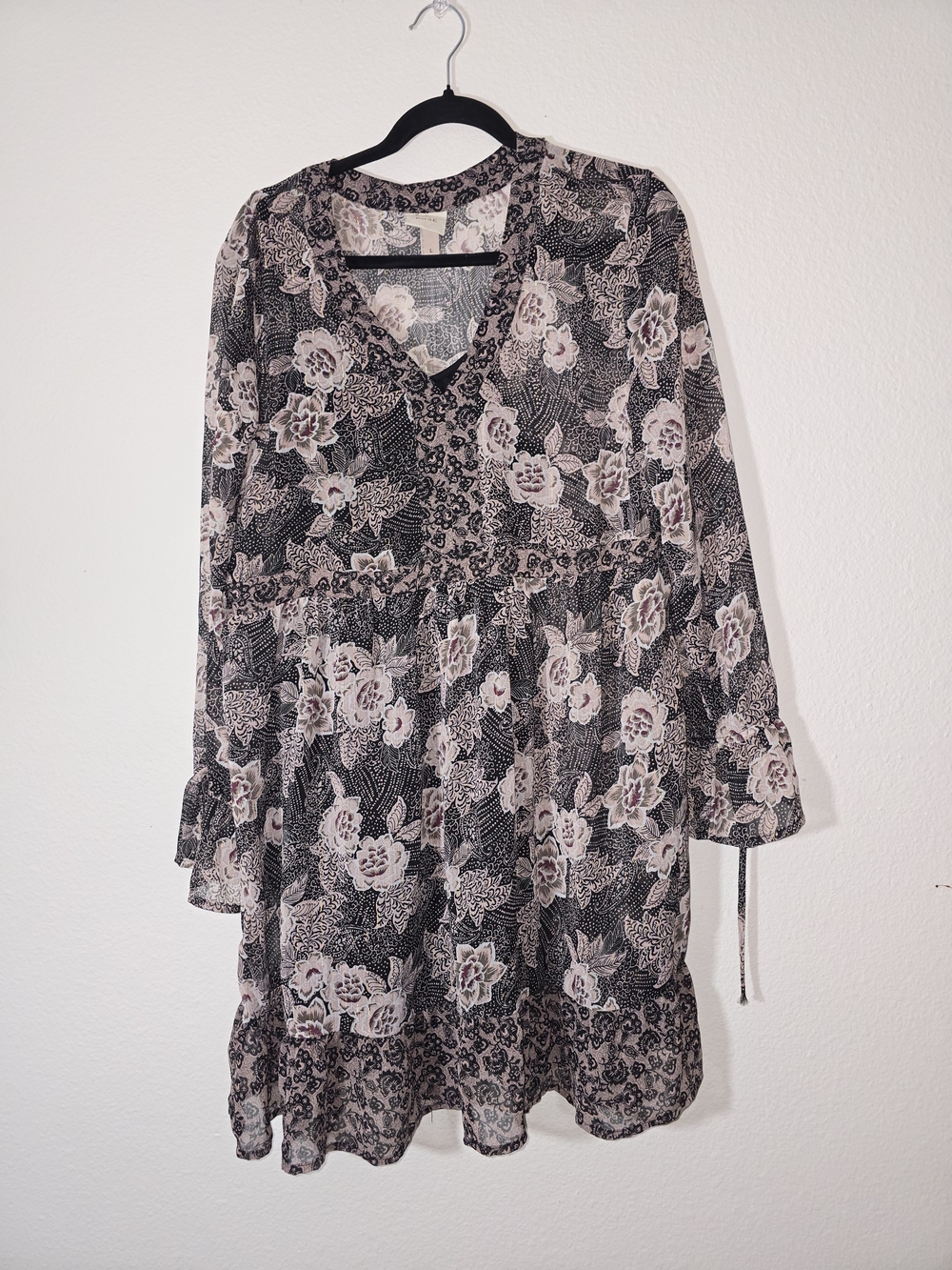 Knox Rose Black Floral Long Sleeve Tiered Dress